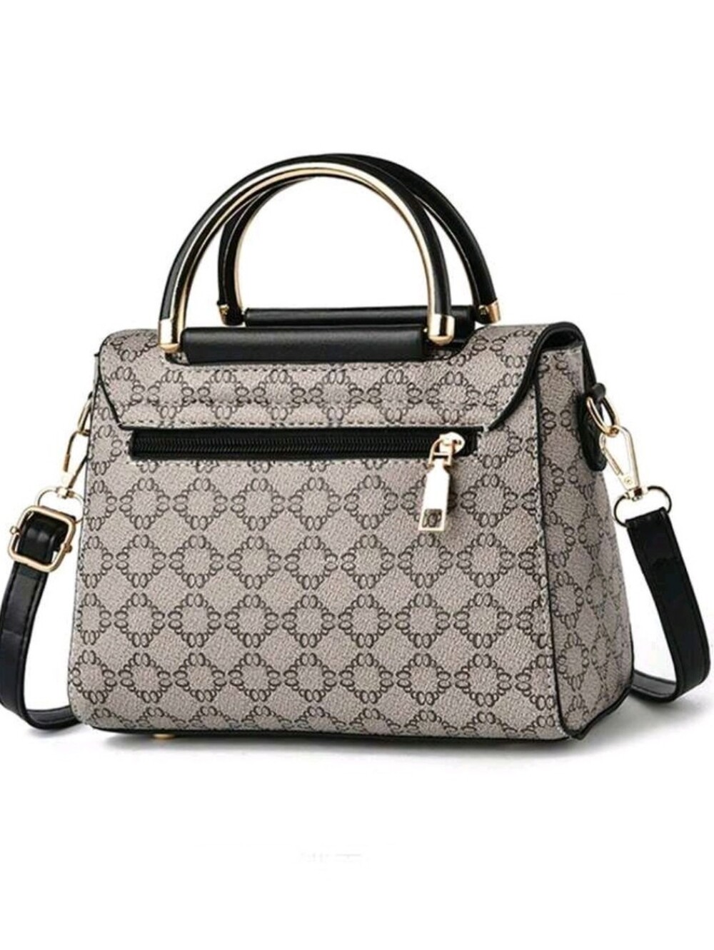 Classic Monogram Top-Handle Satchel in Beige and Black - Picture 5 of 7